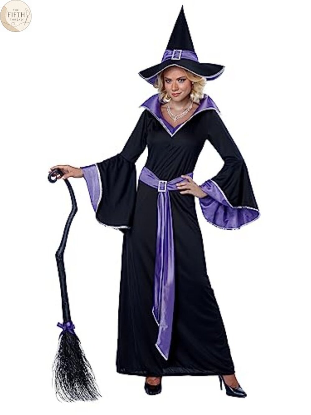 Witch Costume Pointed Hat Long Sleeve Dress Sash Adult Halloween